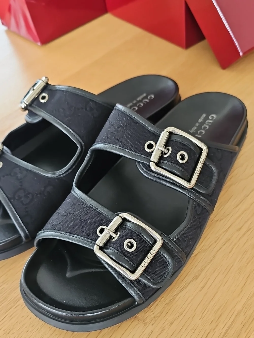 Gucci Logo Leather & Canvas Sandal